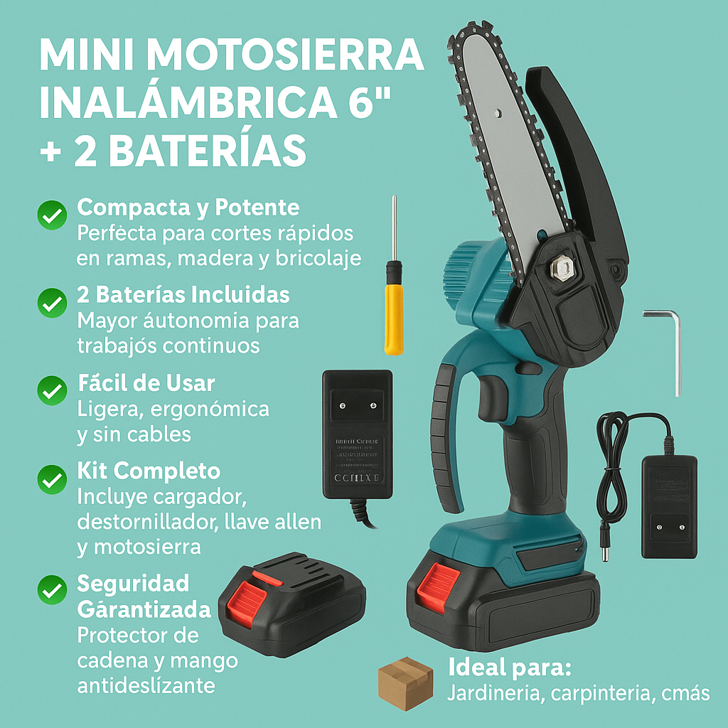 Mini Motosierra Inalamb 6 Pulg +2Bateria